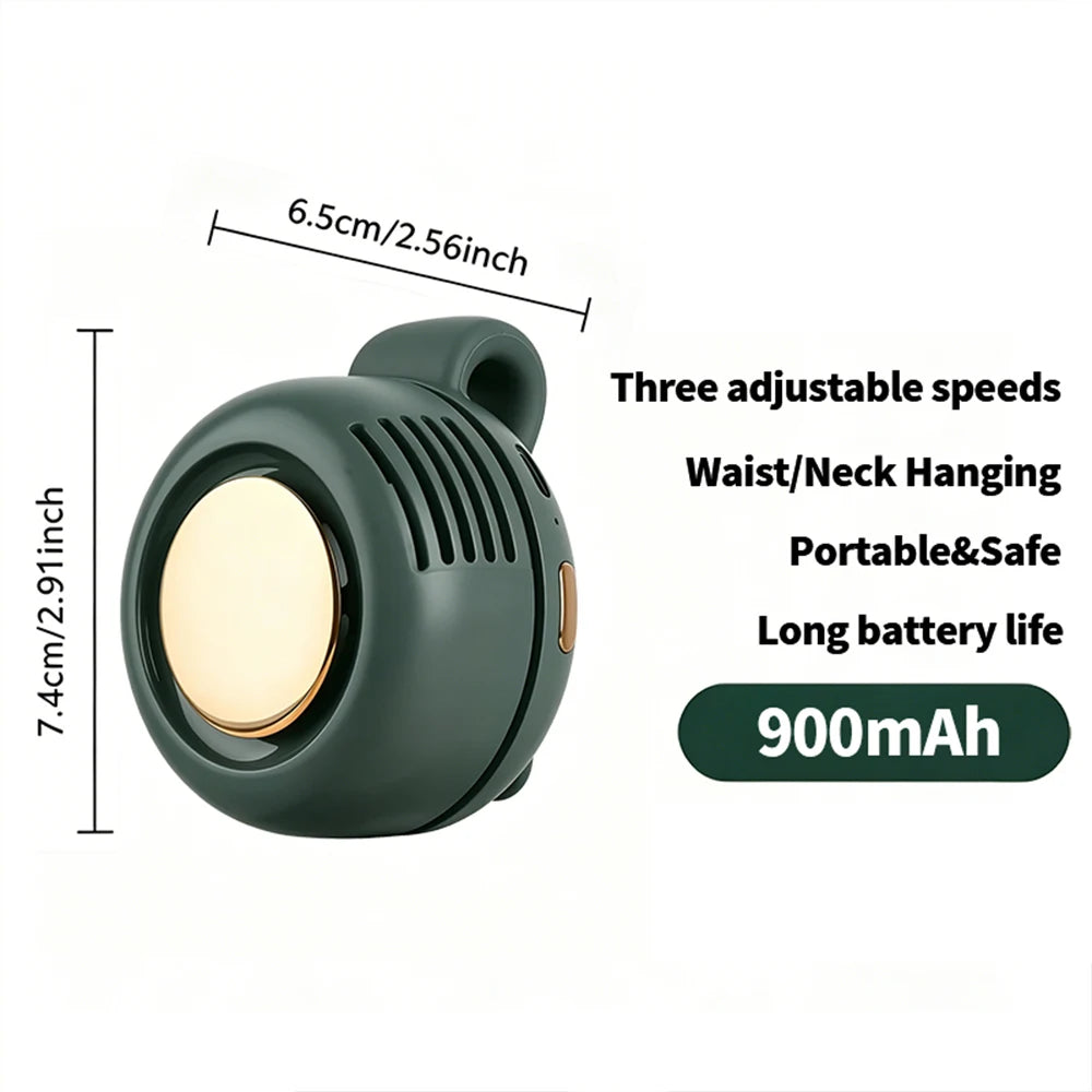 Mini Whirlwind Leafless Fan 3-Speed Silent Strong Wind USB Rechargeable Handsfree Waist Clip Handheld for Outdoor Travel Hiking