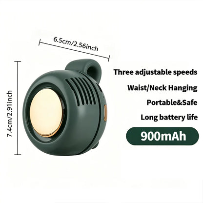 Mini Whirlwind Leafless Fan 3-Speed Silent Strong Wind USB Rechargeable Handsfree Waist Clip Handheld for Outdoor Travel Hiking