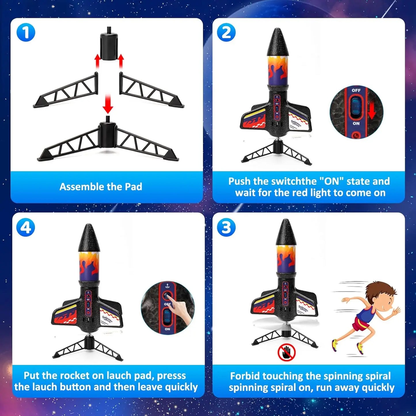 Rocket Launcher for Kids Self Launching Motorized Air Rocket Toy Rockets with Parachute Land 200 Feet of Flight Outdoor Toys