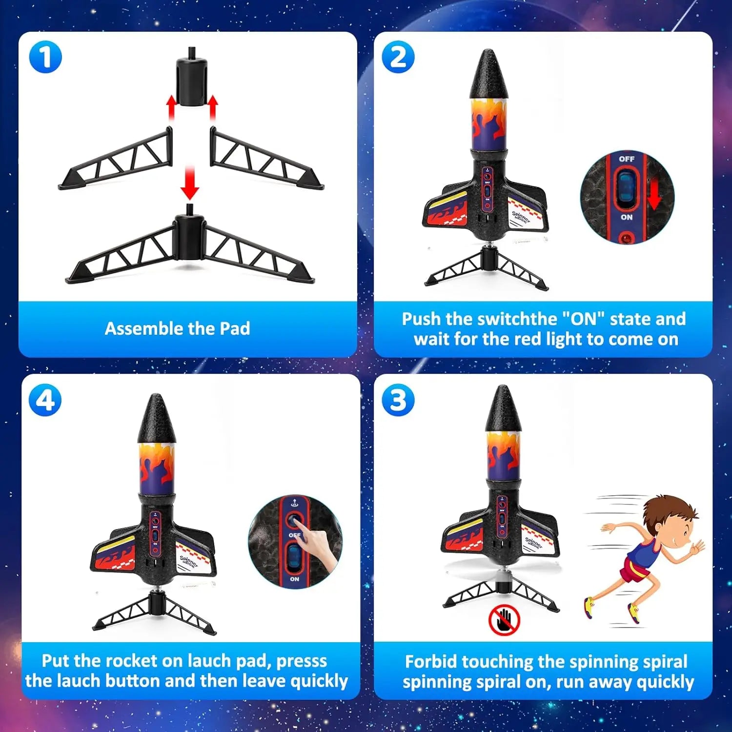 Rocket Launcher for Kids Self Launching Motorized Air Rocket Toy Rockets with Parachute Land 200 Feet of Flight Outdoor Toys