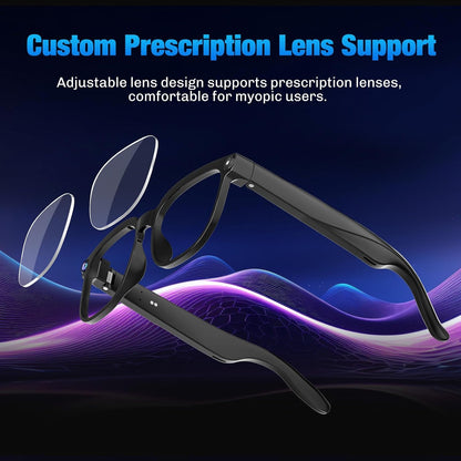 AI Smart Glasses with Camera, 4K HD Video & Photo Capture, Real-Time Translation, Recording Glasses with AI Assistant, Open-Ear Audio, Object Recognition, Bluetooth, for Travel (Transparent Lens)
