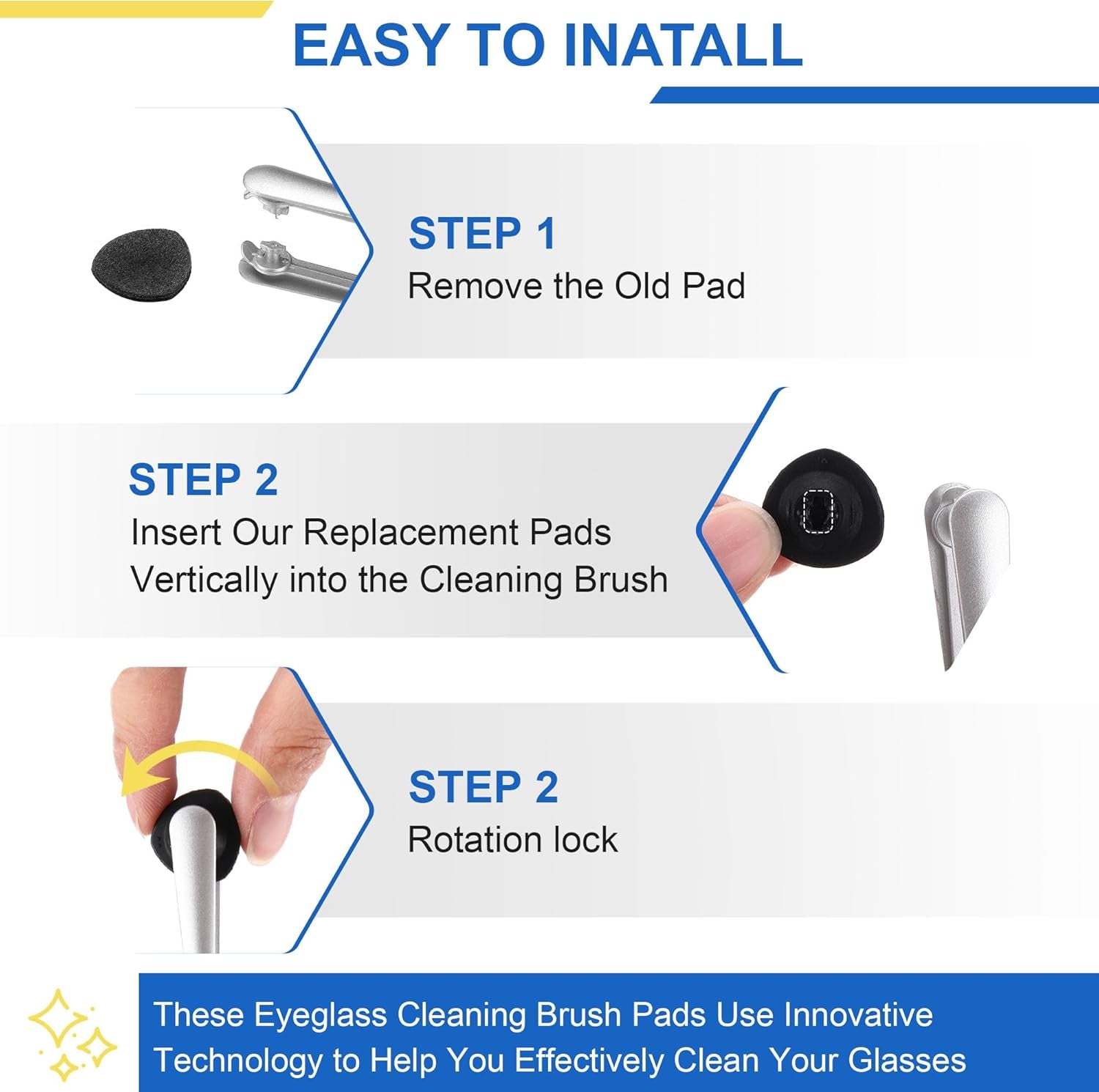 4 Pcs Replacement Cleaner Pads Compatible with Carbonklean Eyeglass Cleaner, Eye Glasses Cleaning Brush Pad Tool, for Cleaning Fingerprint of Lens and Glasses