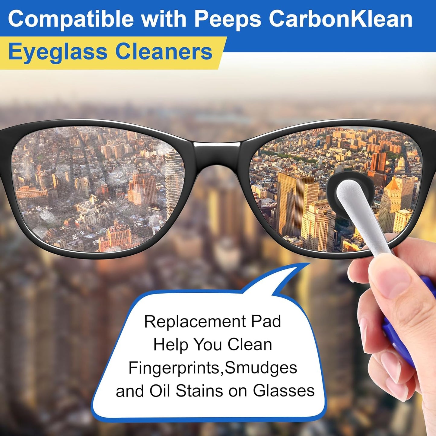 4 Pcs Replacement Cleaner Pads Compatible with Carbonklean Eyeglass Cleaner, Eye Glasses Cleaning Brush Pad Tool, for Cleaning Fingerprint of Lens and Glasses