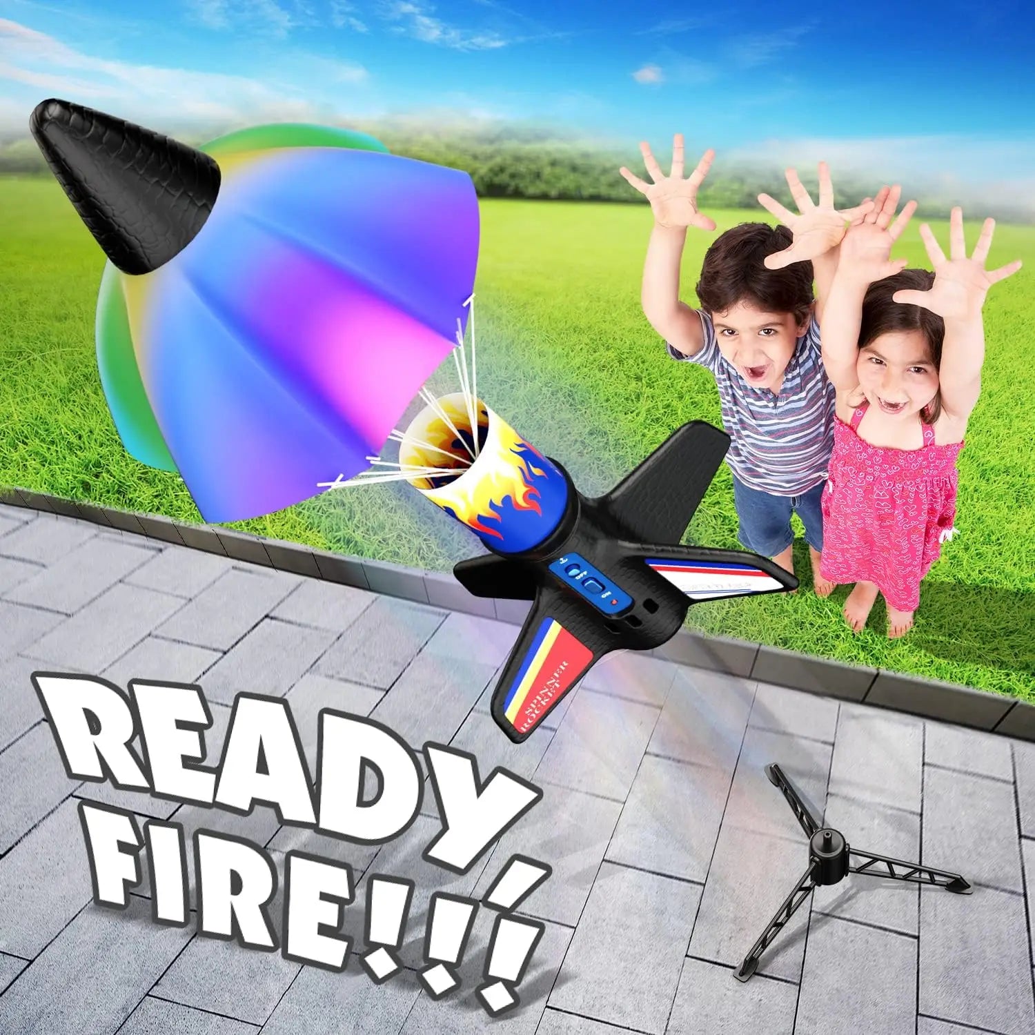 Rocket Launcher for Kids Self Launching Motorized Air Rocket Toy Rockets with Parachute Land 200 Feet of Flight Outdoor Toys