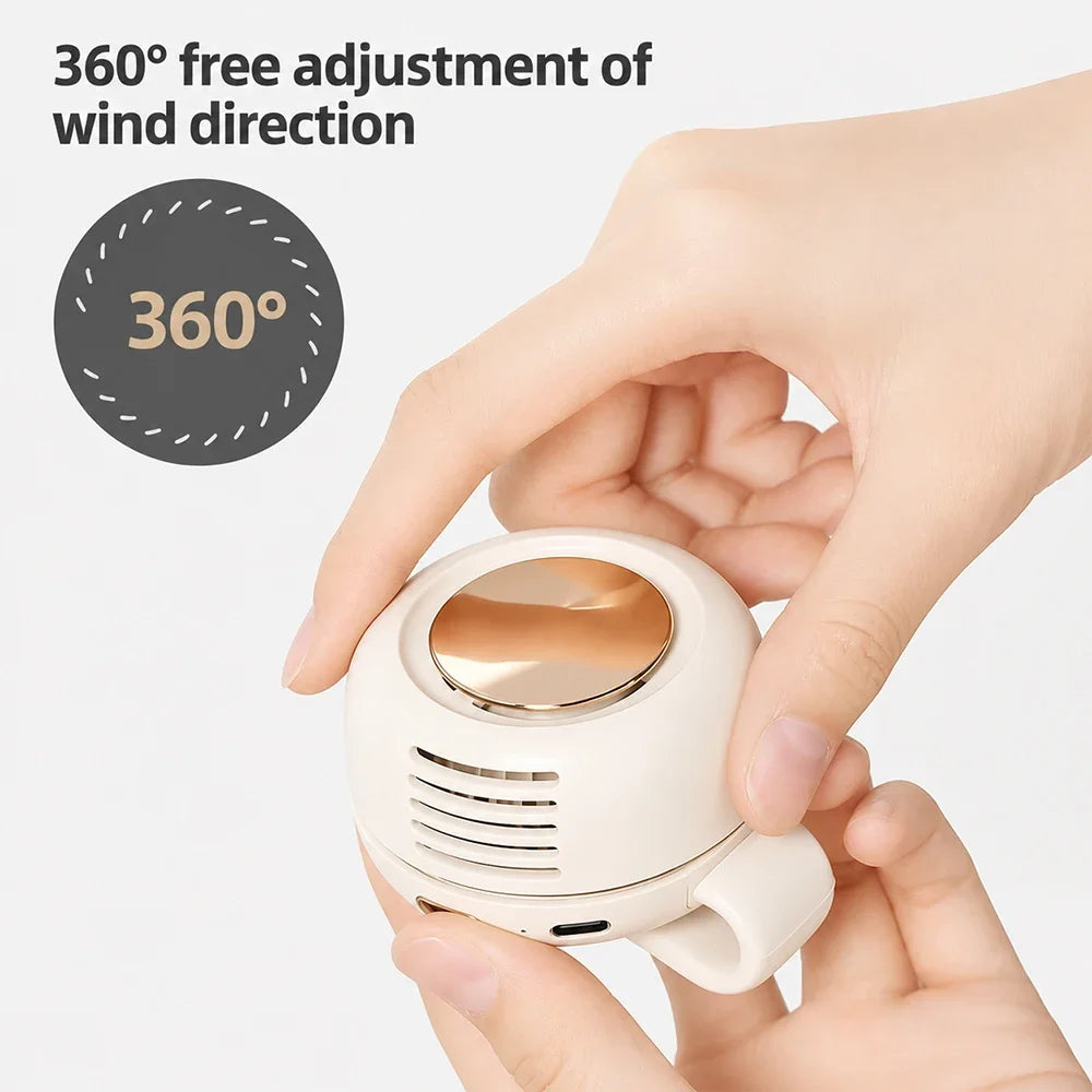 Mini Whirlwind Leafless Fan 3-Speed Silent Strong Wind USB Rechargeable Handsfree Waist Clip Handheld for Outdoor Travel Hiking