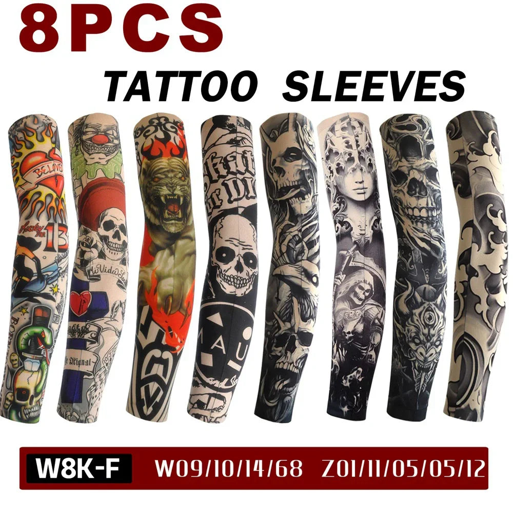 8 PCS Tattoo Sleeves Unisex Summer Cycling Sun Protection Arm Covers Beach Driving Fishing Breathable Nightclub Elastic Sleeves