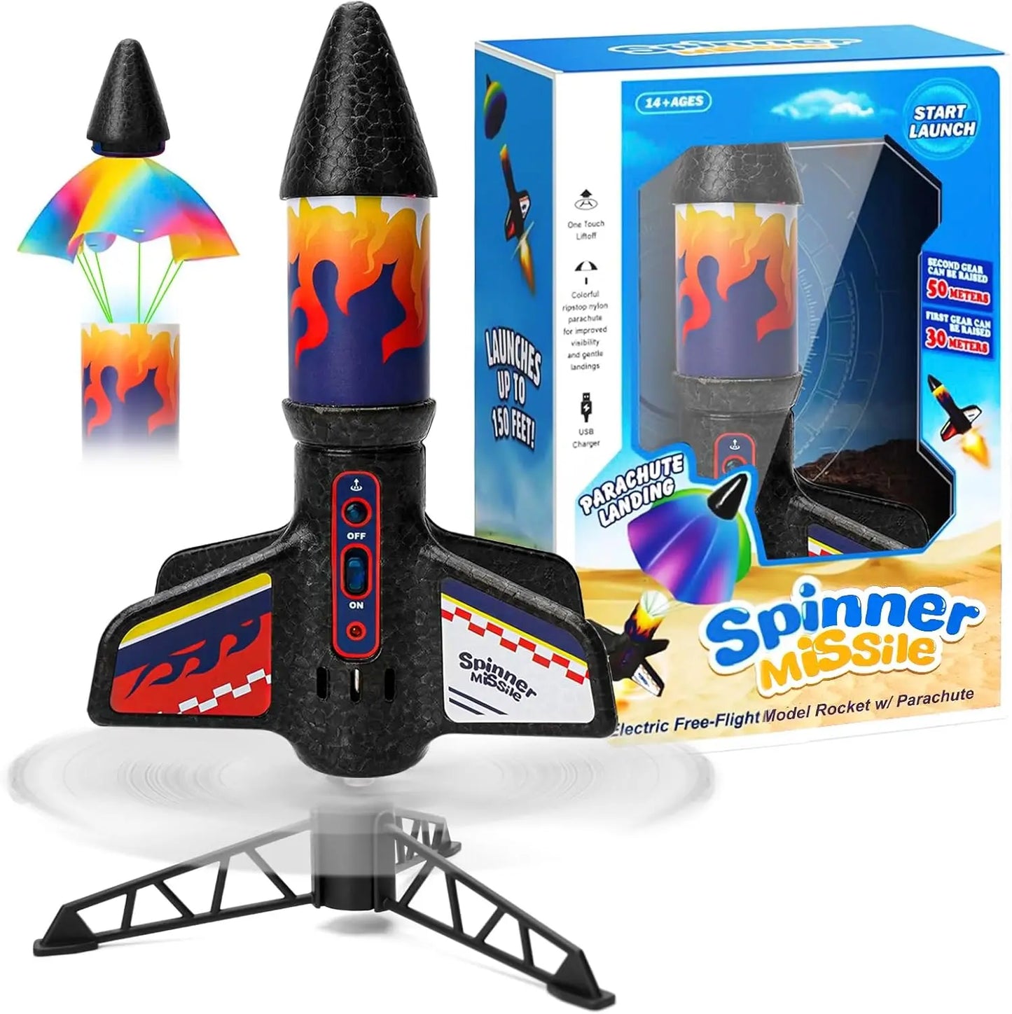 Rocket Launcher for Kids Self Launching Motorized Air Rocket Toy Rockets with Parachute Land 200 Feet of Flight Outdoor Toys