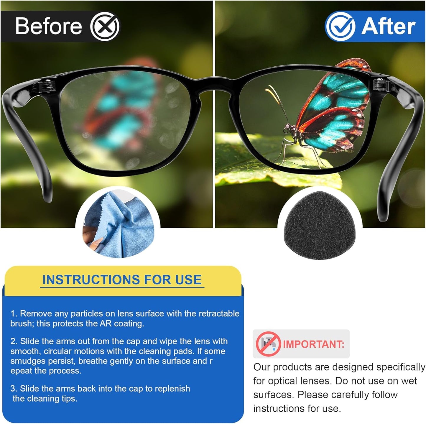 4 Pcs Replacement Cleaner Pads Compatible with Carbonklean Eyeglass Cleaner, Eye Glasses Cleaning Brush Pad Tool, for Cleaning Fingerprint of Lens and Glasses
