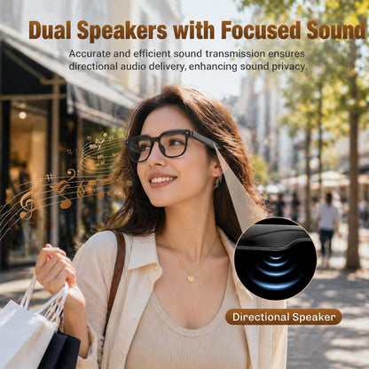 AI Smart Glasses with Camera, 4K HD Video & Photo Capture, Real-Time Translation, Recording Glasses with AI Assistant, Open-Ear Audio, Object Recognition, Bluetooth, for Travel (Transparent Lens)