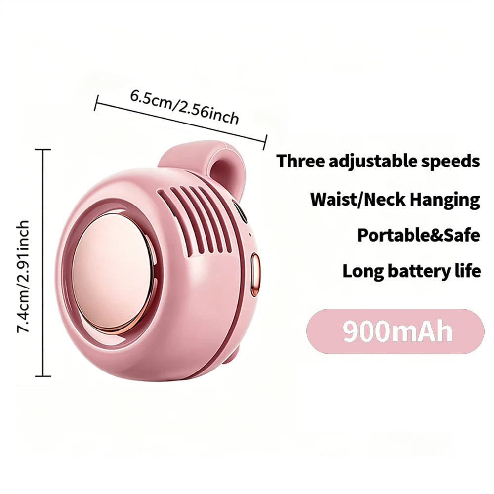 Mini Whirlwind Leafless Fan 3-Speed Silent Strong Wind USB Rechargeable Handsfree Waist Clip Handheld for Outdoor Travel Hiking