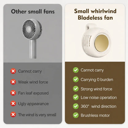 Mini Whirlwind Leafless Fan 3-Speed Silent Strong Wind USB Rechargeable Handsfree Waist Clip Handheld for Outdoor Travel Hiking